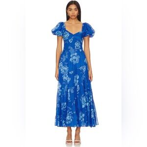 Free People Blue Floral Dress with Puff Sleeves